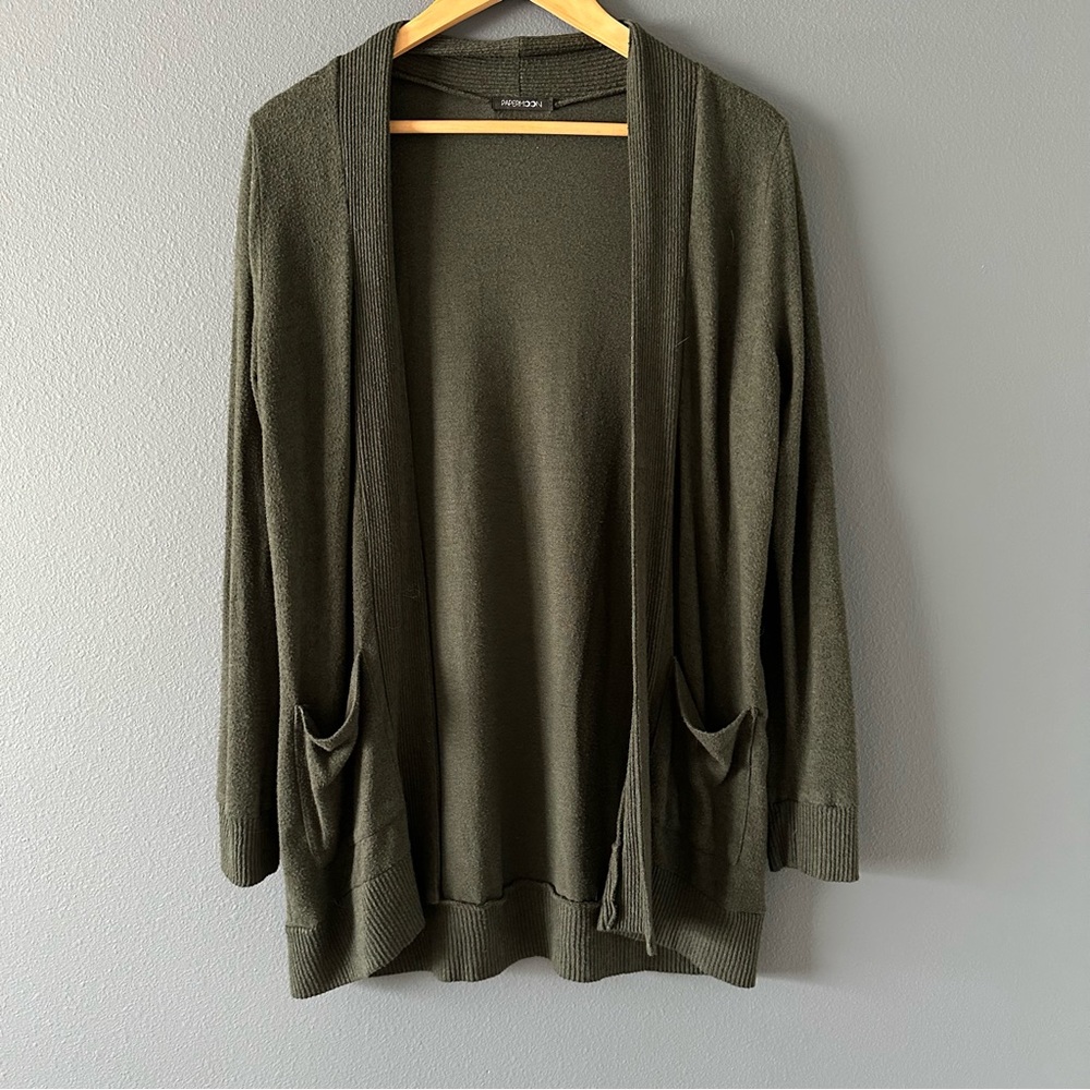 Olive Green Open Front Cardigan